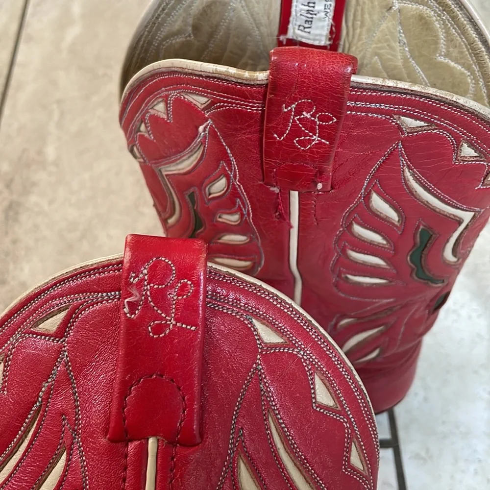 VTG Ralph Lauren Red Phoenix Bird Cowboy Boots Size 7 - Picture 5 of 12